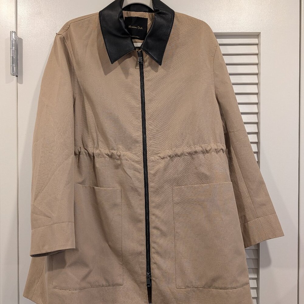 Massimo Dutti Cotton Blend Parka With Contrast Collar In Beige